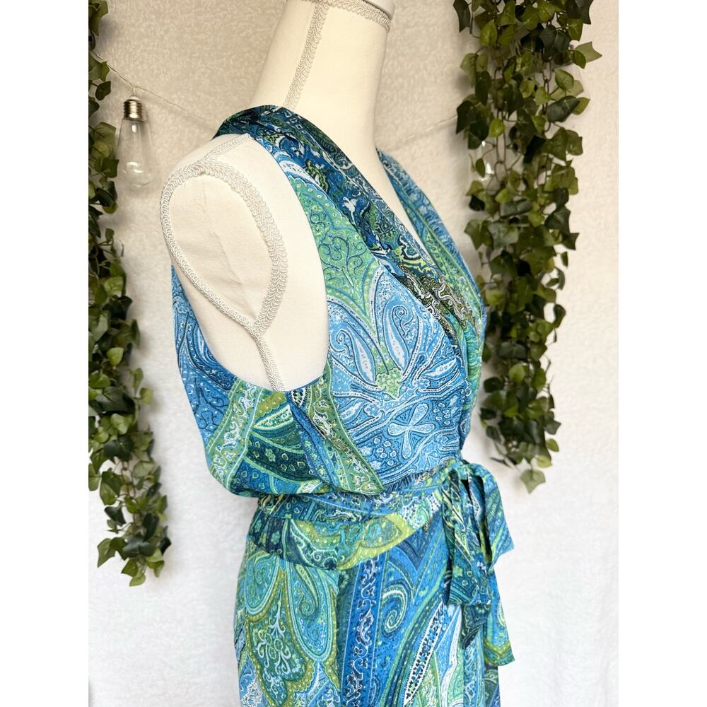London Times Blue Green Zippered Paisley Print Maxi Dress Women's 8 Medium - Picture 8 of 14